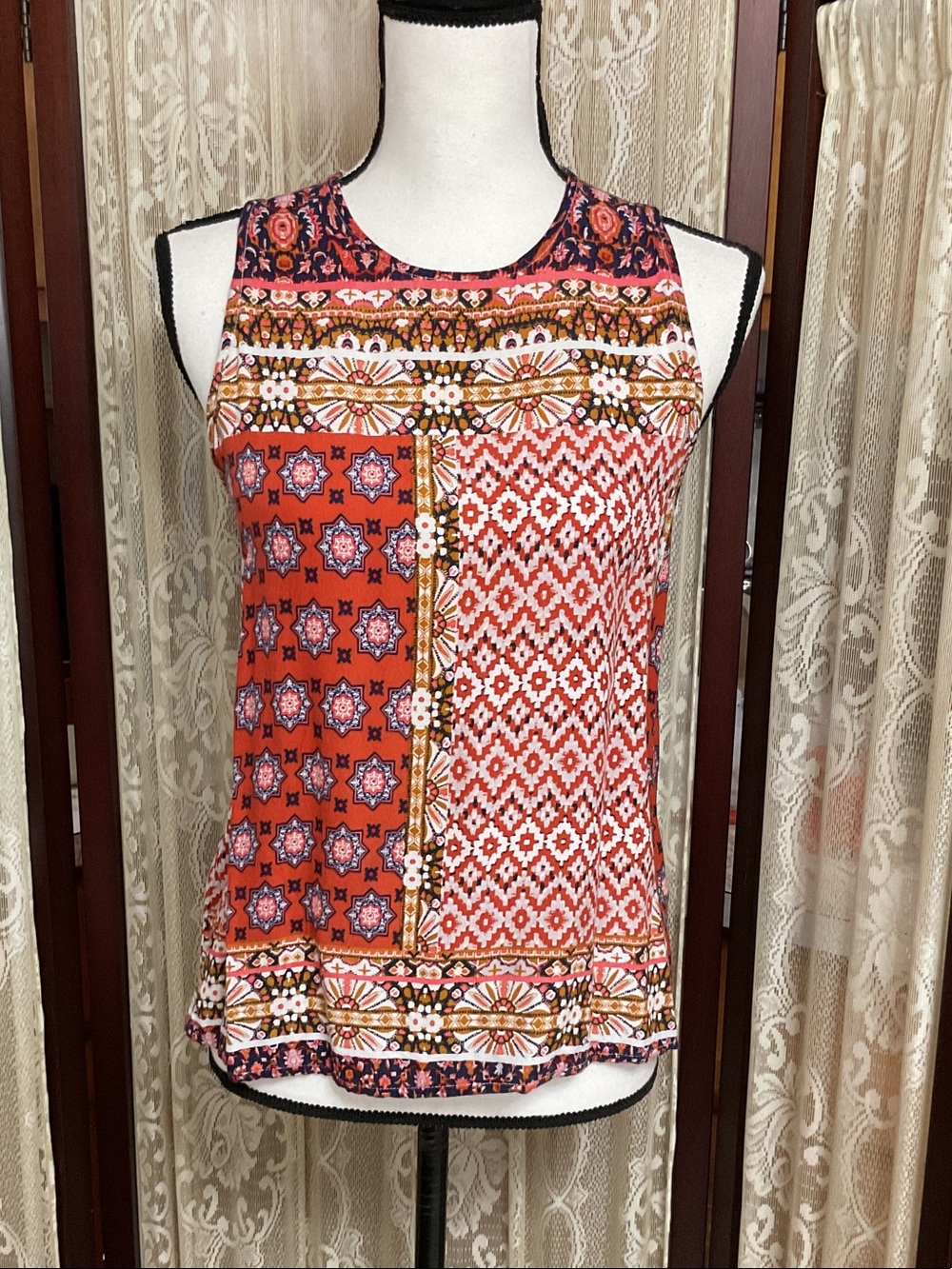 ELODIE MULTI-PATTERN SLEEVELESS TOP - SZ SMALL